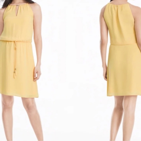 WHBM Yellow Halter Neck Sleeveless Chiffon Dress Size 8 Wedding Cocktail Dress - Picture 2 of 8